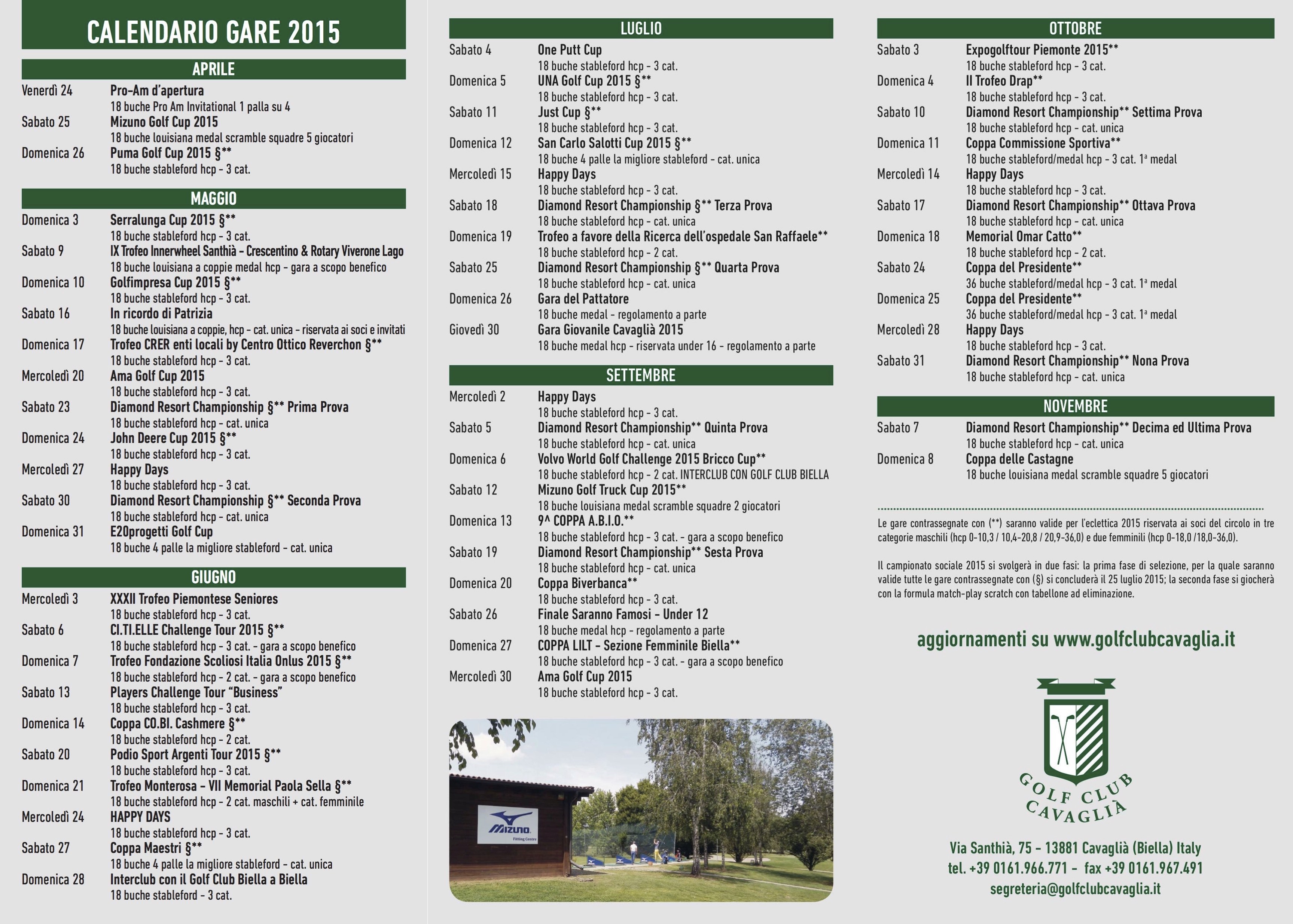 Calendario Gare 2015