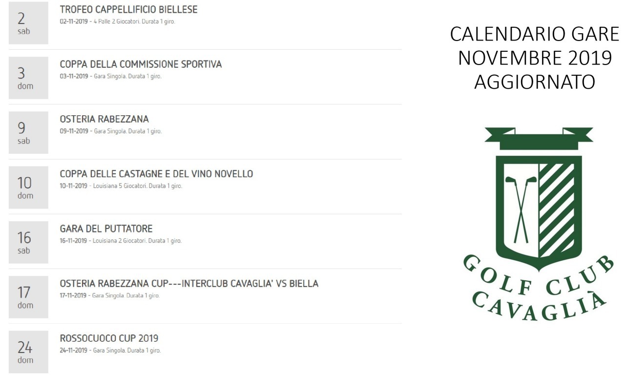 AGGIORNAMENTI CALENDARIO NOVEMBRE