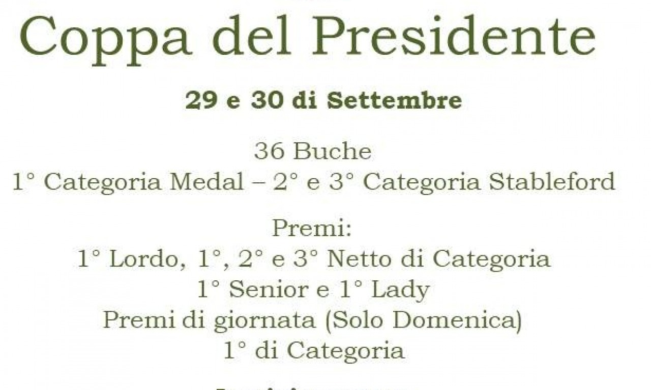 COPPA DEL PRESIDENTE - 29 e 30 SETTEMBRE